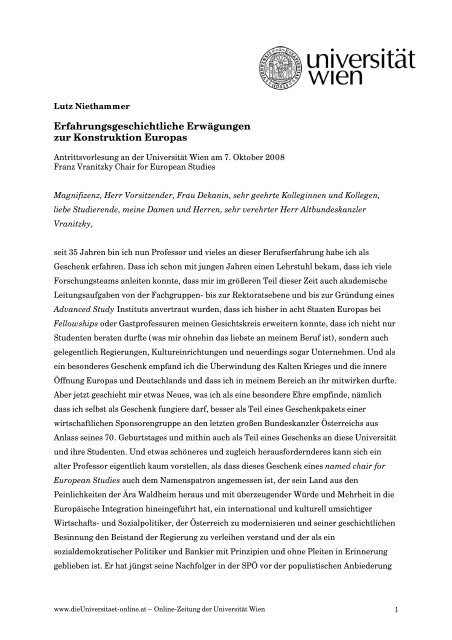 Vortrag von Lutz Niethammer - Kulturen