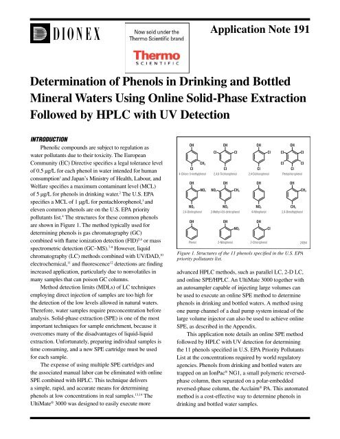 Determination of Phenols in Drinking and Bottled Mineral ... - Dionex