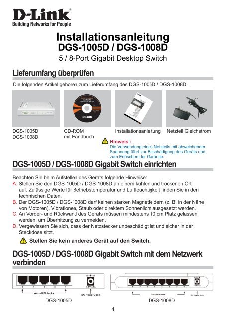 5 / 8-Port GiGabit DesktoP switch DGS-1005D / DGS-1008D - D-Link