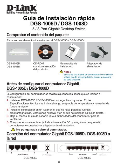 5 / 8-Port GiGabit DesktoP switch DGS-1005D / DGS-1008D - D-Link