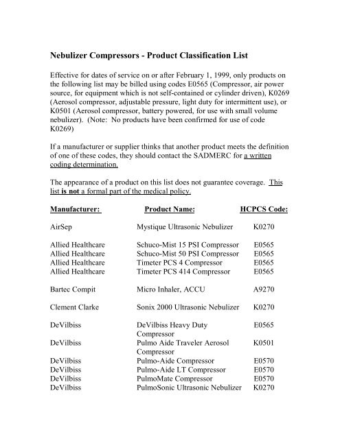 Nebulizer Compressors - Product Classification List - DME Software ...