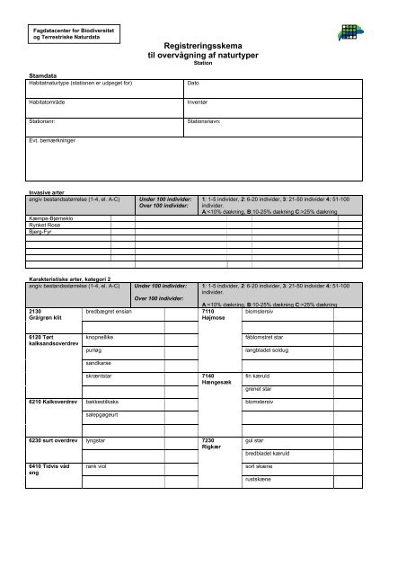 Registreringsskema til overvågning af naturtyper