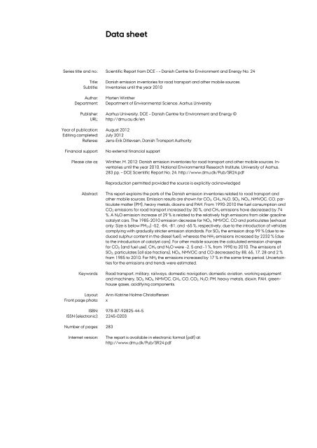 DANISH EMISSION INVENTORIES FOR ROAD TRANSPORT ...