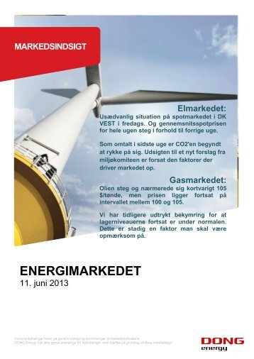 Markedsindsigt 11. juni 2013 - DONG Energy
