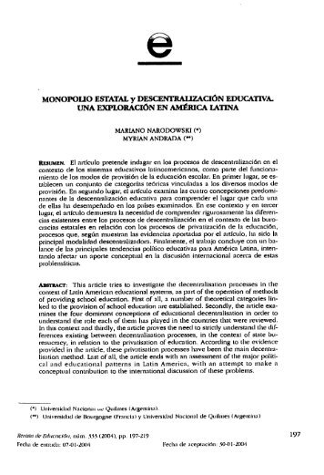 MONOPOLIO ESTATAL y DESCENTRAI.IZACIÓN EDUCATIVA ...