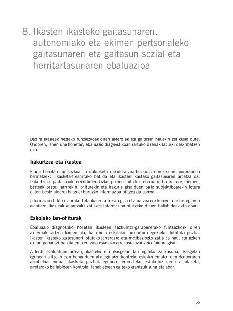 GURASOENTZAKO GALDERA-SORTA Ebaluazio diagnostikoa