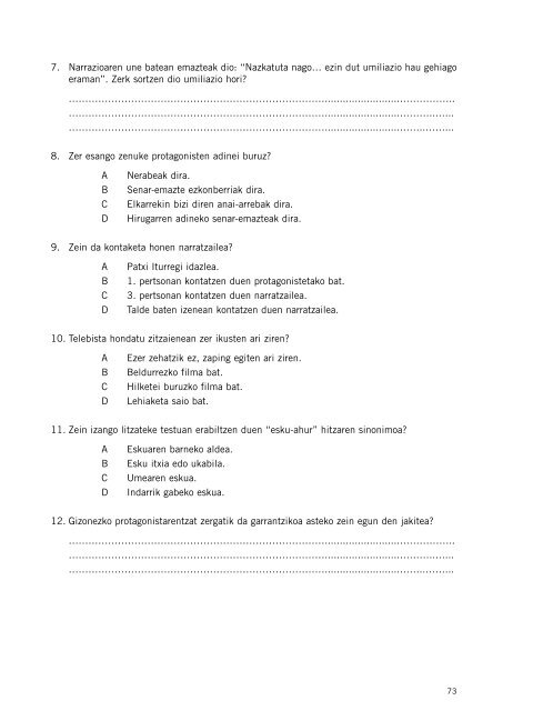 GURASOENTZAKO GALDERA-SORTA Ebaluazio diagnostikoa