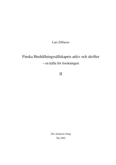 Finska Hushållningssällskapets arkiv och skrifter - Doria