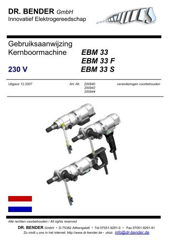 DR. BENDER GmbH Gebruiksaanwijzing Kernboormachine EBM 33 ...