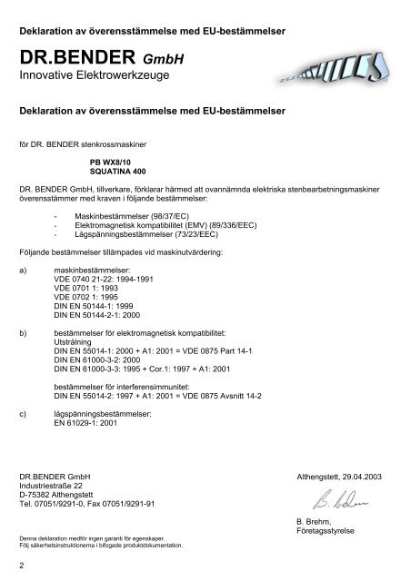 SQUATINA 400 - Dr. Bender GmbH