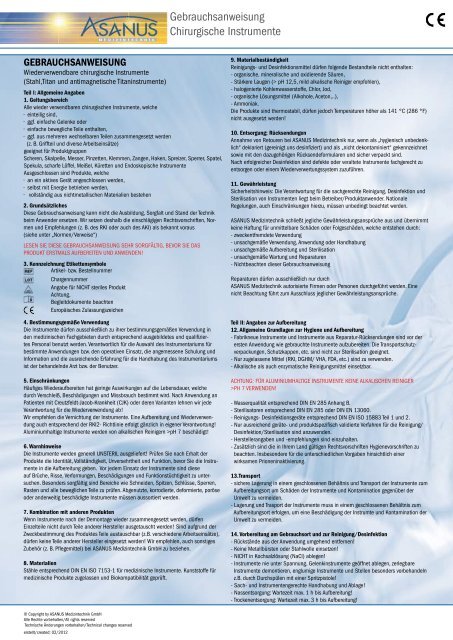 Asanus Instruments Gebrauchsanweisung Chirurgische Instrumente - Asanus