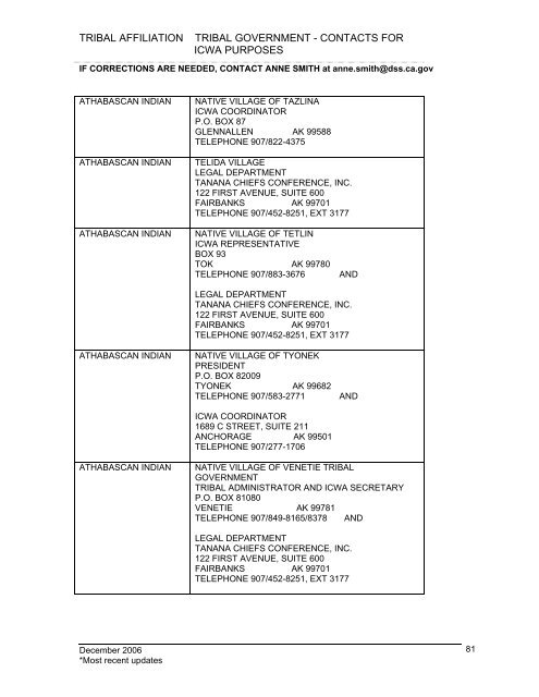 tribal affiliation tribal government - California Department of Social ...