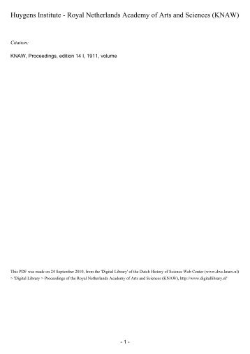 Proceedings of the section of sciences - DWC - KNAW