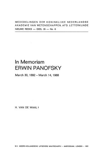 In Memoriam ERWIN PANOFSKY March 30, 1892 - March 14 ... - DWC