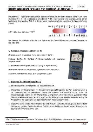 Bedienungsanleitung für das pH-Wert-Messgerät „pH-Meter 325“ 1