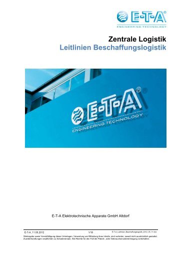 Zentrale Logistik Leitlinien Beschaffungslogistik - ETA