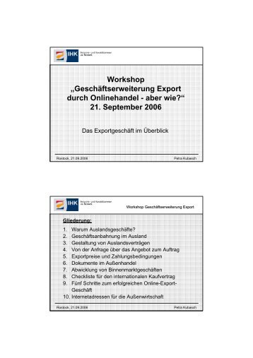 Workshop „Geschäftserweiterung Export durch Onlinehandel - aber ...