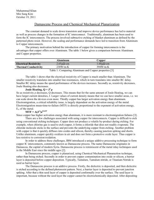 Damascene Process Report - ECE