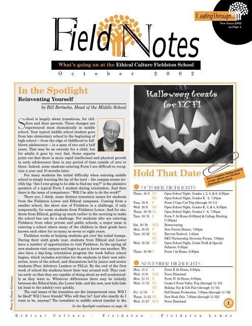 ECFS October 2002 FieldNotes - Ethical Culture Fieldston School