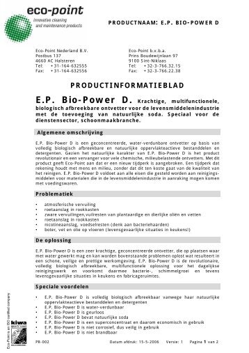 PRODUCTINFORMATIEBLAD EP Bio-Power D ... - Eco-logisch