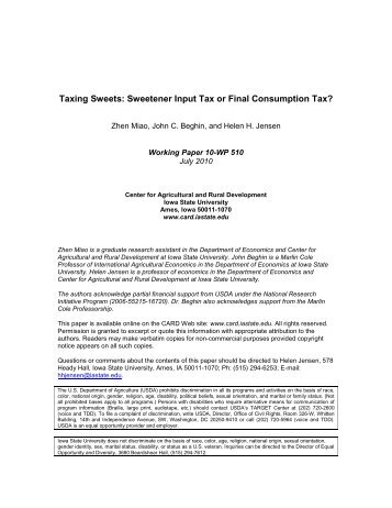 Taxing Sweets: Sweetener Input Tax or Final Consumption Tax?