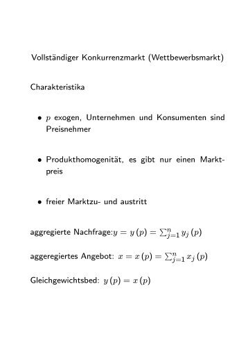Vollständiger Konkurrenzmarkt (Wettbewerbsmarkt) Charakteristika ...