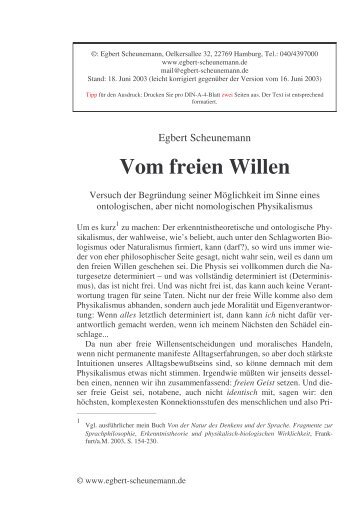 Vom freien Willen - Scheunemann, Egbert