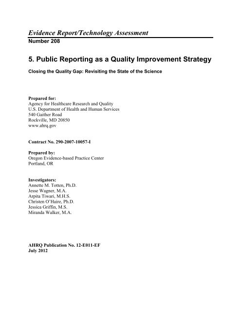 5. Public Reporting as a Quality Improvement Strategy