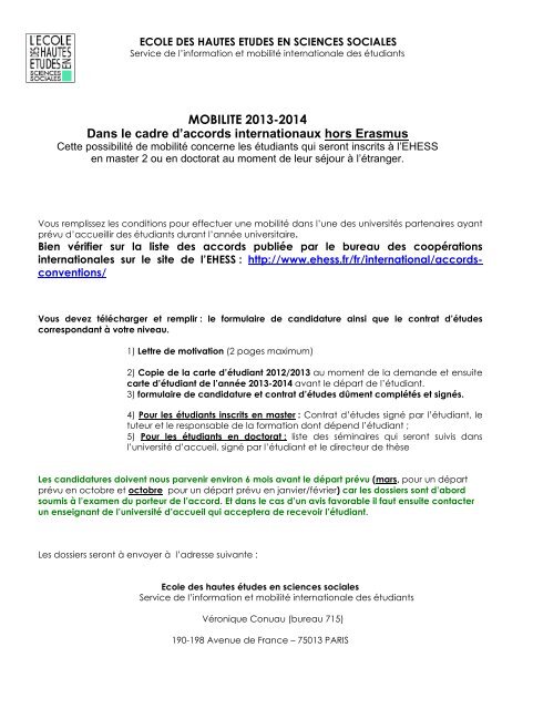 dossier_candidature hors Erasmus 2013-14 - EHESS