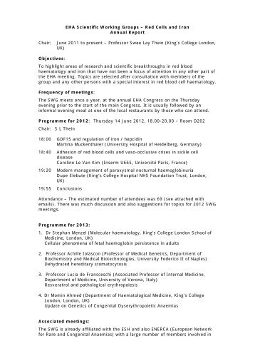 Annual Report 2012 - SWG Red Cells and Iron - European ...