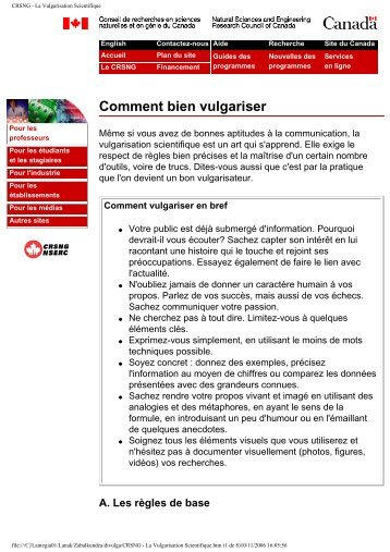 CRSNG - La Vulgarisation Scientifique