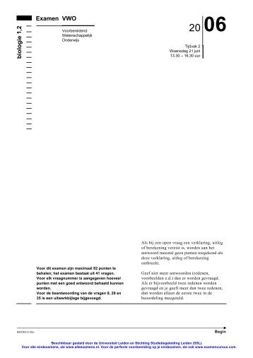 biologie 1 ,2 Examen VWO - Alleexamens.nl - Universiteit Leiden