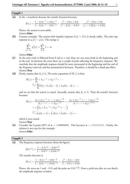 Lösningar till Tentamen i Signaler och kommunikation, ETT080 ... - EIT