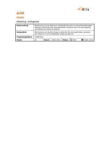 Algemene Veiligheidsinstructies Kabels - Elia