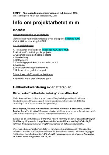 Projekt-PM F-kurs vt 13 - Institutionen för Elektrisk Mätteknik LTH ...