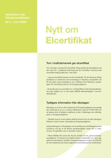 Nytt om Elcertifikat - Energimyndigheten