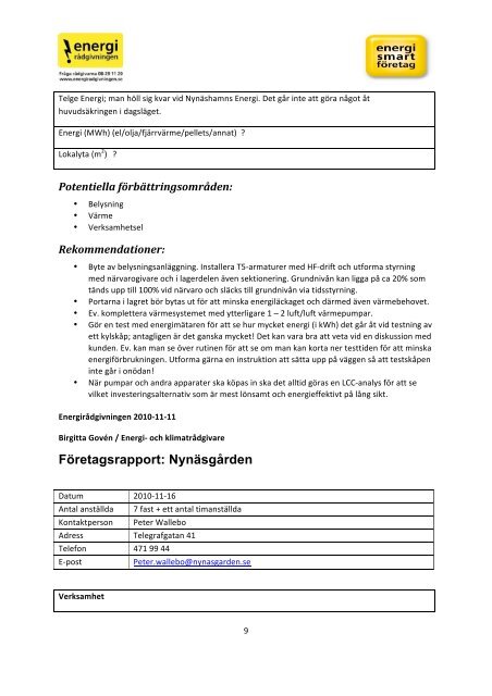 Sammanställningsrapport Nynäshamn - Energimyndigheten