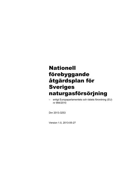 Nationell förebyggande åtgärdsplan för Sveriges naturgasförsörjning
