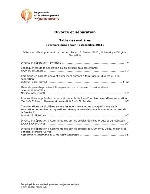 Divorce et séparation - Encyclopédie sur le développement des ...