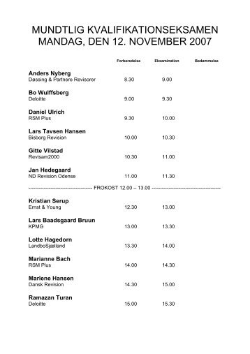 mundtlig kvalifikationseksamen mandag, den 12. november 2007