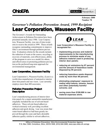 Lear Corporation, Wauseon Facility - Ohio Environmental Protection ...