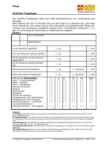 Pflege Ärztlicher Fragebogen Der ärztliche Fragebogen dient dem ...