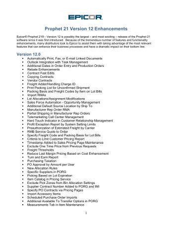 Prophet 21 Version 12 Enhancements - Epicor