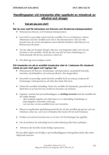 Alkohol och droger - Handlingsplan (2005).pdf - Högskolan Dalarna