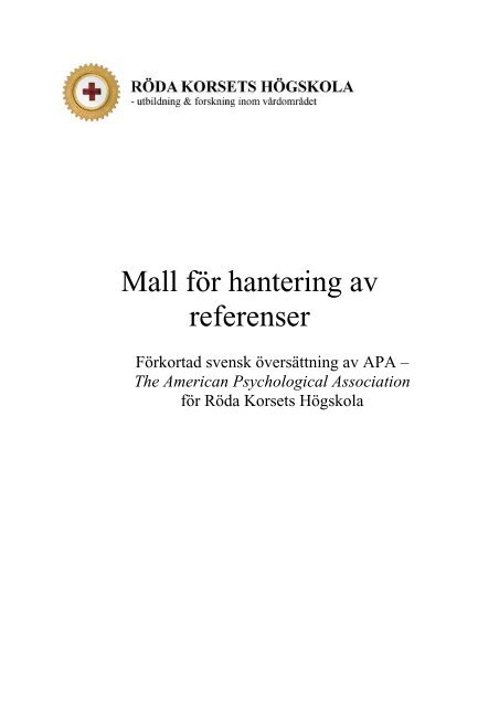 Innehallsforteckning Rkh Apa Mall