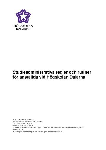 Studieadministrativa regler och rutiner för anställda vid Högskolan ...