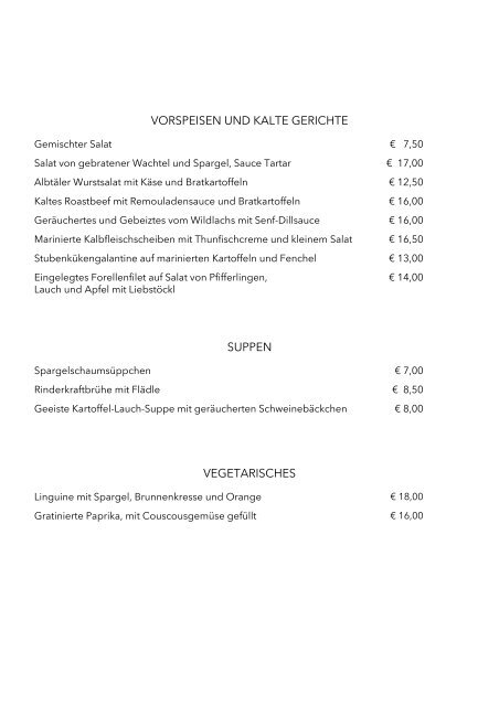 VORSPEISEN UND KALTE GERICHTE SUPPEN VEGETARISCHES