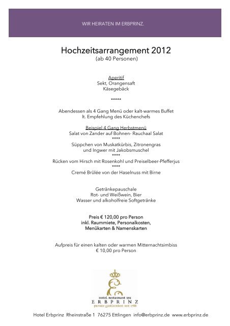 Hochzeitsarrangement 2012 - Hotel-Restaurant Erbprinz