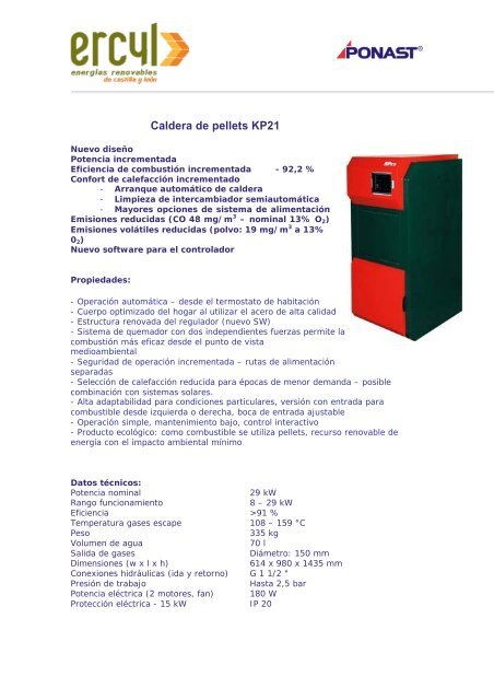 Caldera de pellets KP21 - Ercyl.com