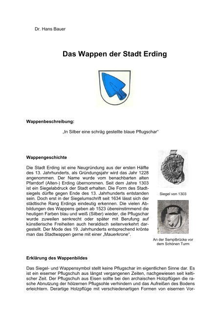 Dr. Hans Bauer über das Erdinger Wappen - Stadt Erding